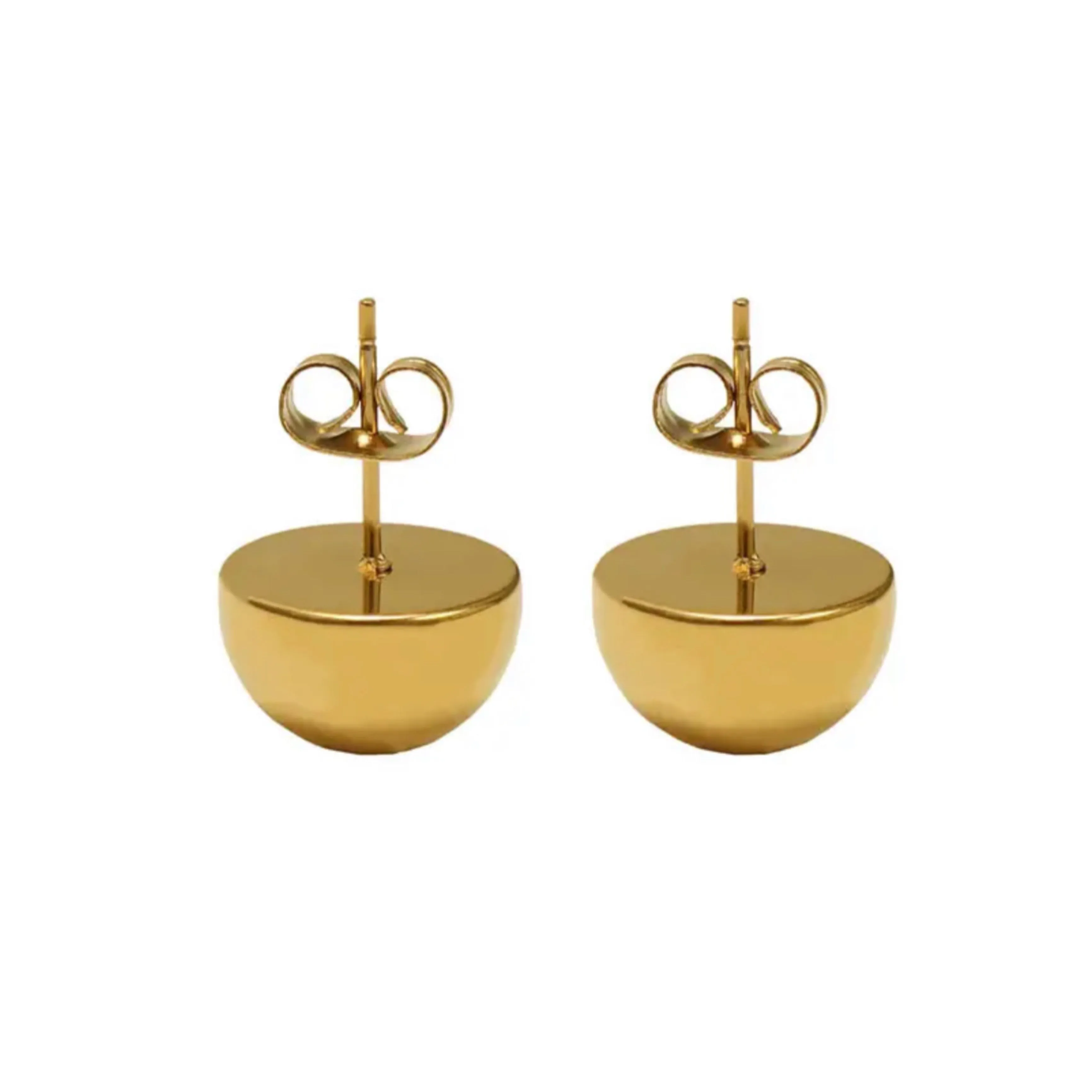 12 mm Stainless Steel Half Ball Stud Earrings - 18K Gold Plated