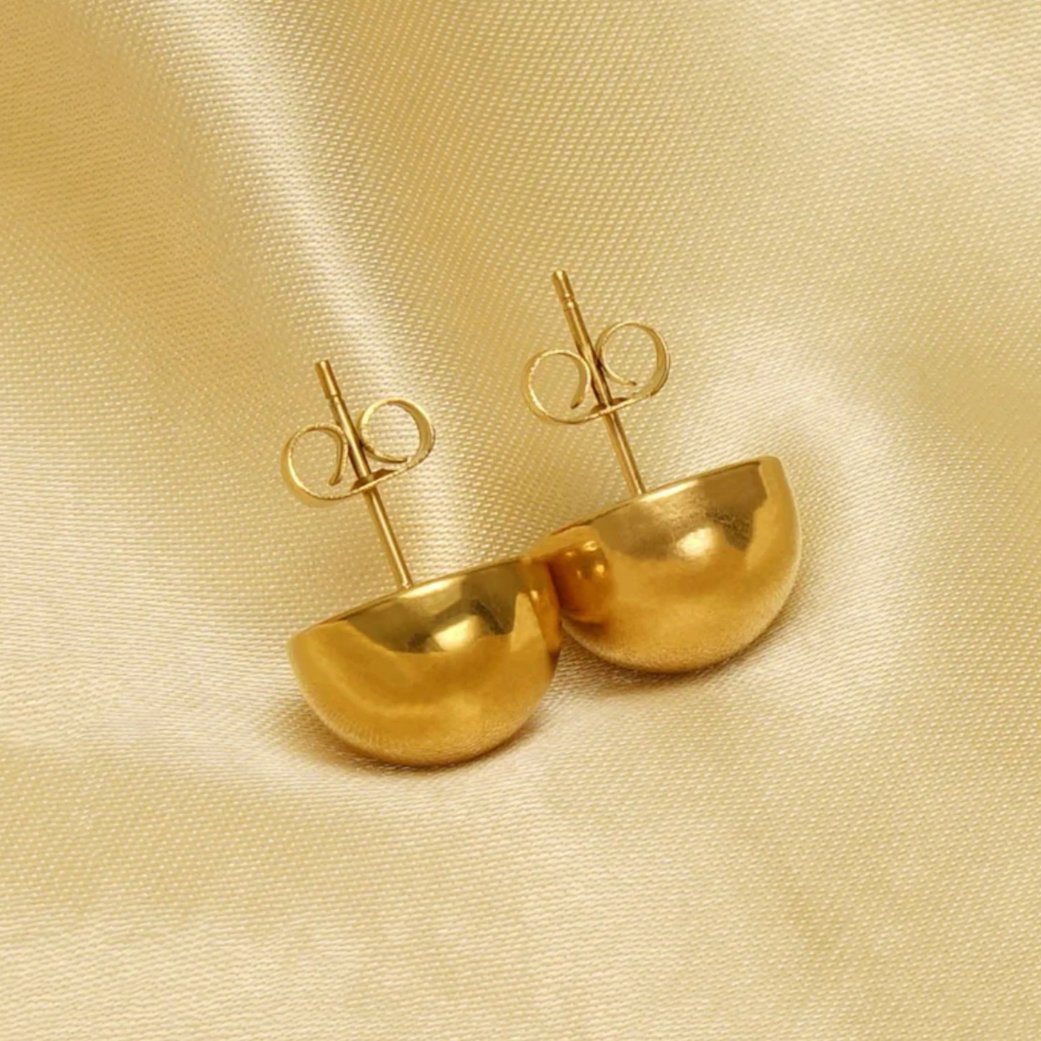 12 mm Stainless Steel Half Ball Stud Earrings - 18K Gold Plated