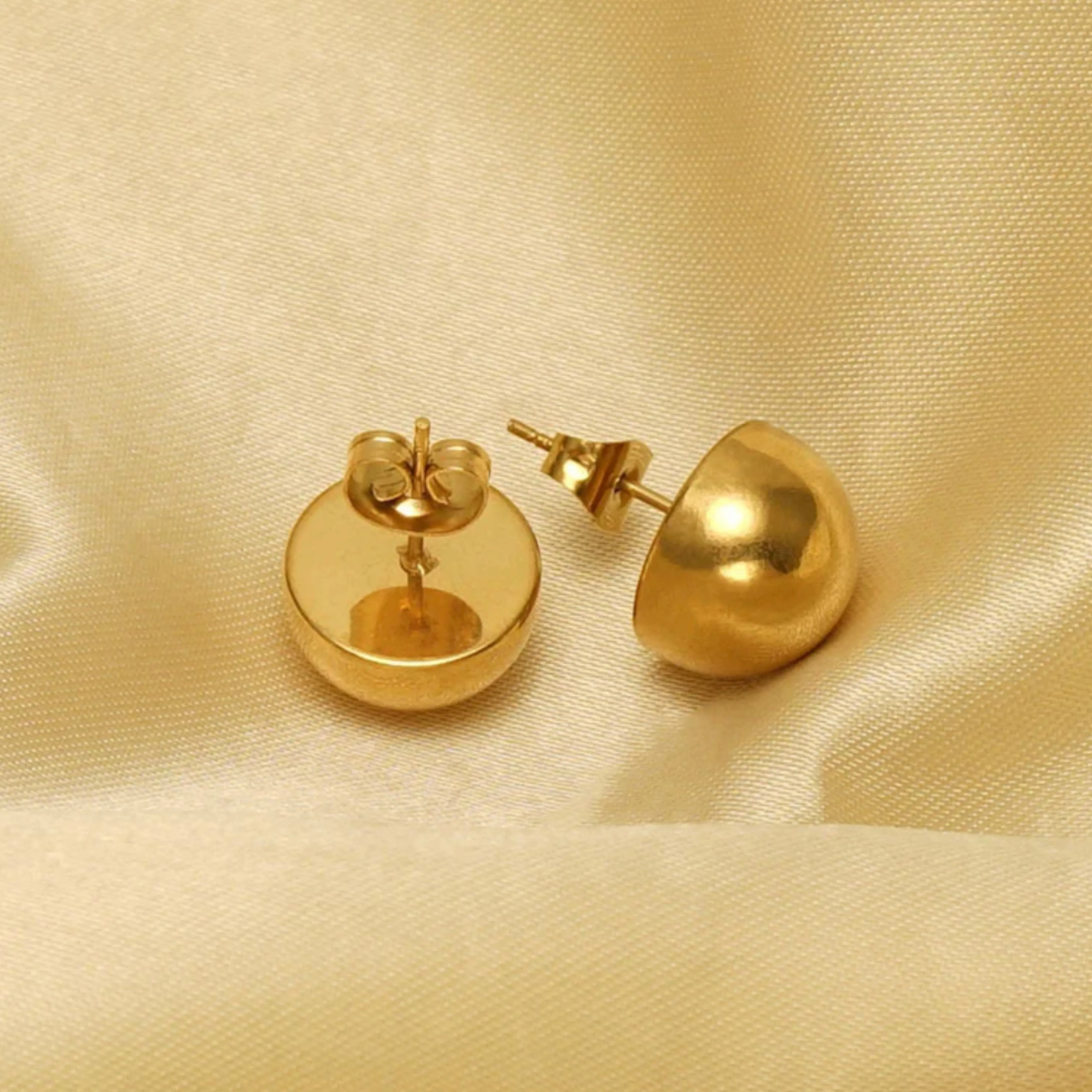 12 mm Stainless Steel Half Ball Stud Earrings - 18K Gold Plated