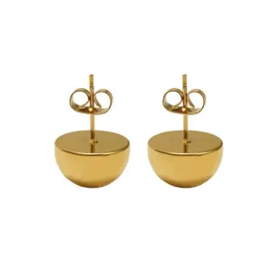 12 mm Stainless Steel Half Ball Stud Earrings - 18K Gold Plated