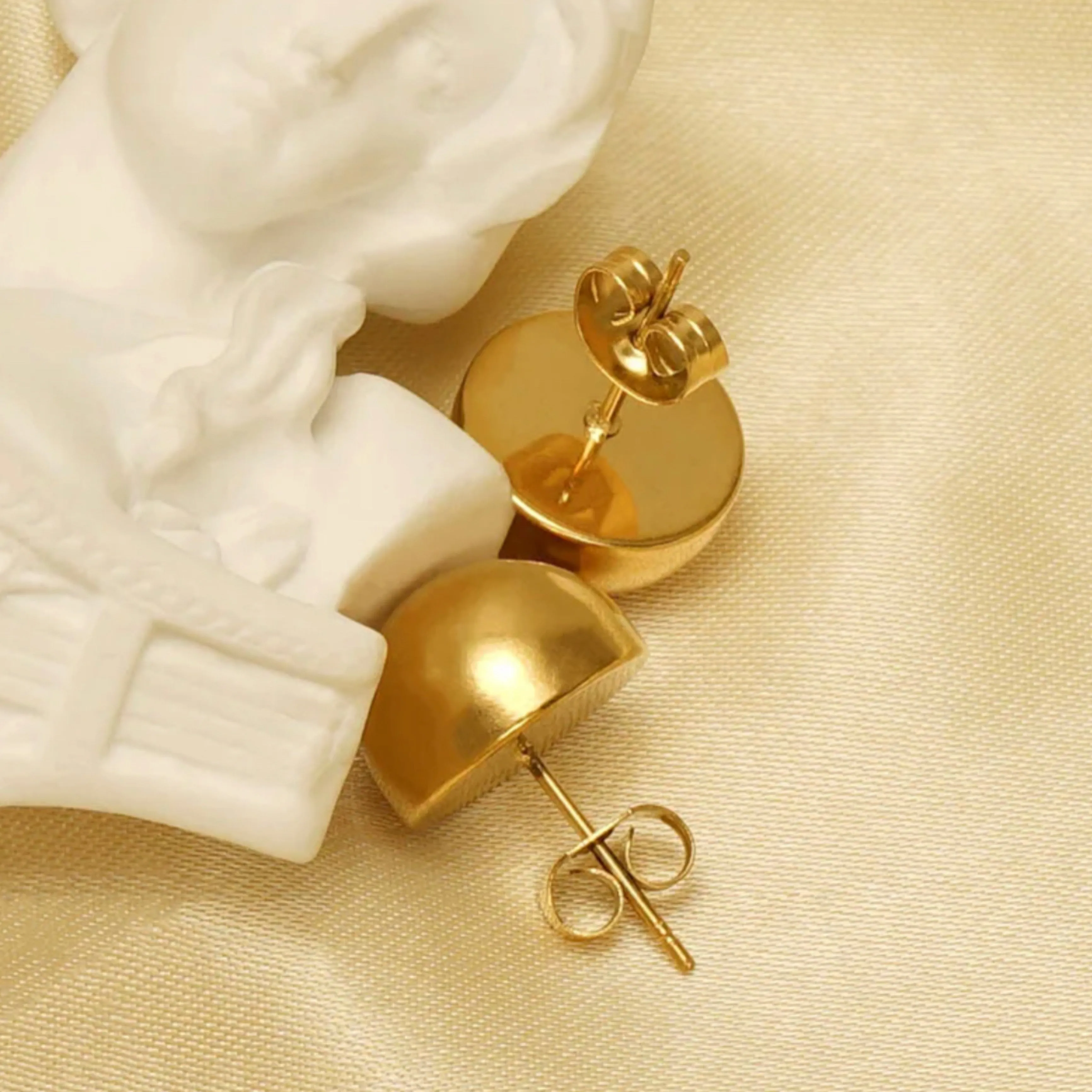 12 mm Stainless Steel Half Ball Stud Earrings - 18K Gold Plated