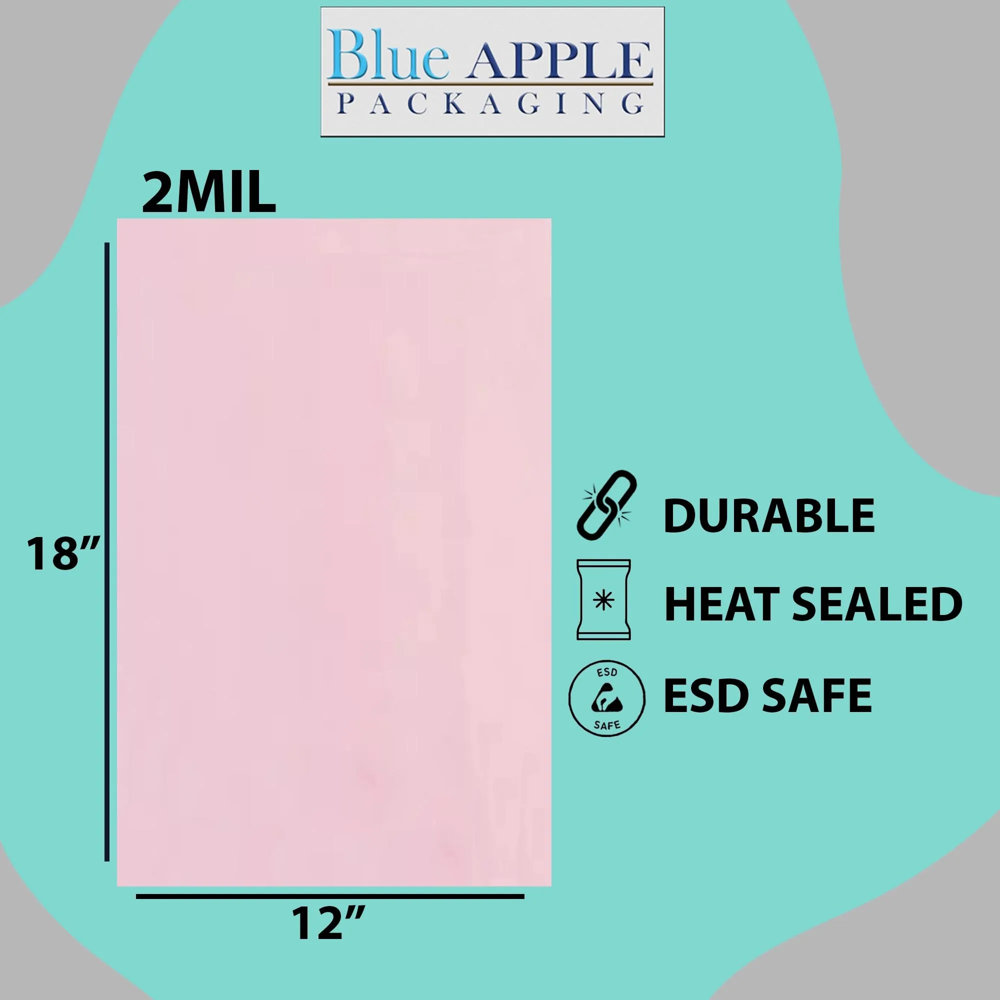 12X18 inches Pink Anti Static Bags 2 Mil Flat