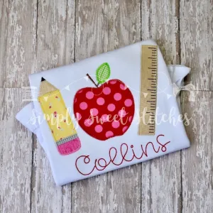 1473 - PENCIL APPLE RULER TRIO - APPLIQUE CHILD SHIRT