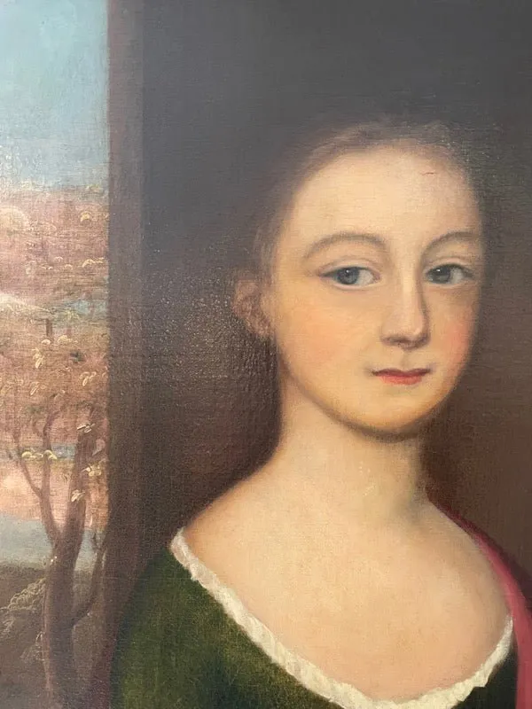 18TH CENTURY PORTRAIT OF GIRL WITH BIRD American - Durand