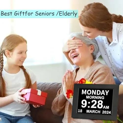 [2022 Newest] Digital Day Calendar Clock 3 Medicine Reminders Extra Large Non-Abbreviated Day Date Month Dementia Clocks for Senior Elderly Memory Loss Impaired Vision Clock