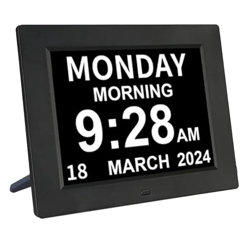 [2022 Newest] Digital Day Calendar Clock 3 Medicine Reminders Extra Large Non-Abbreviated Day Date Month Dementia Clocks for Senior Elderly Memory Loss Impaired Vision Clock