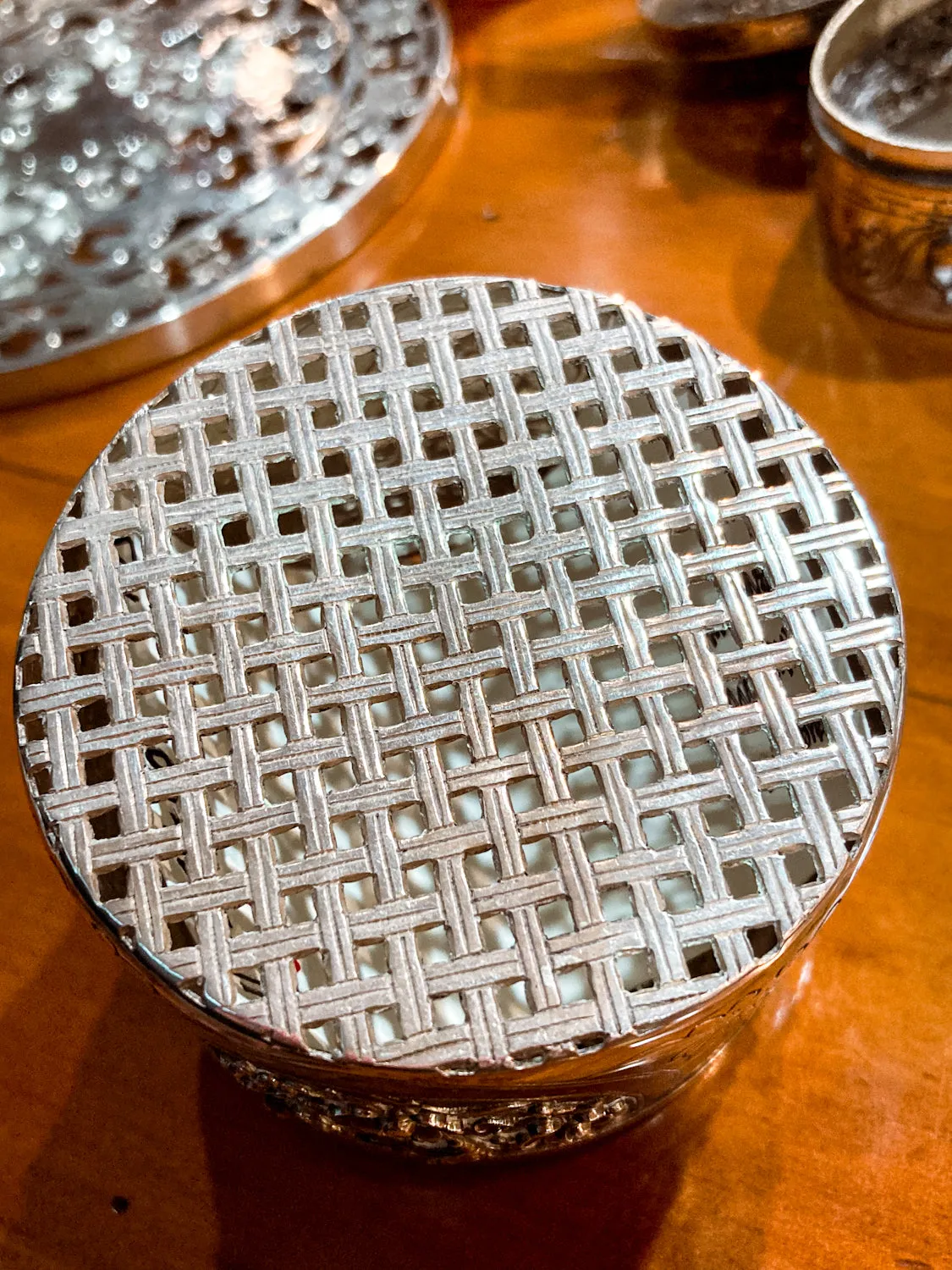 20th Century Round India Floral Bird Repoussé Openwork Silver Trinket Box