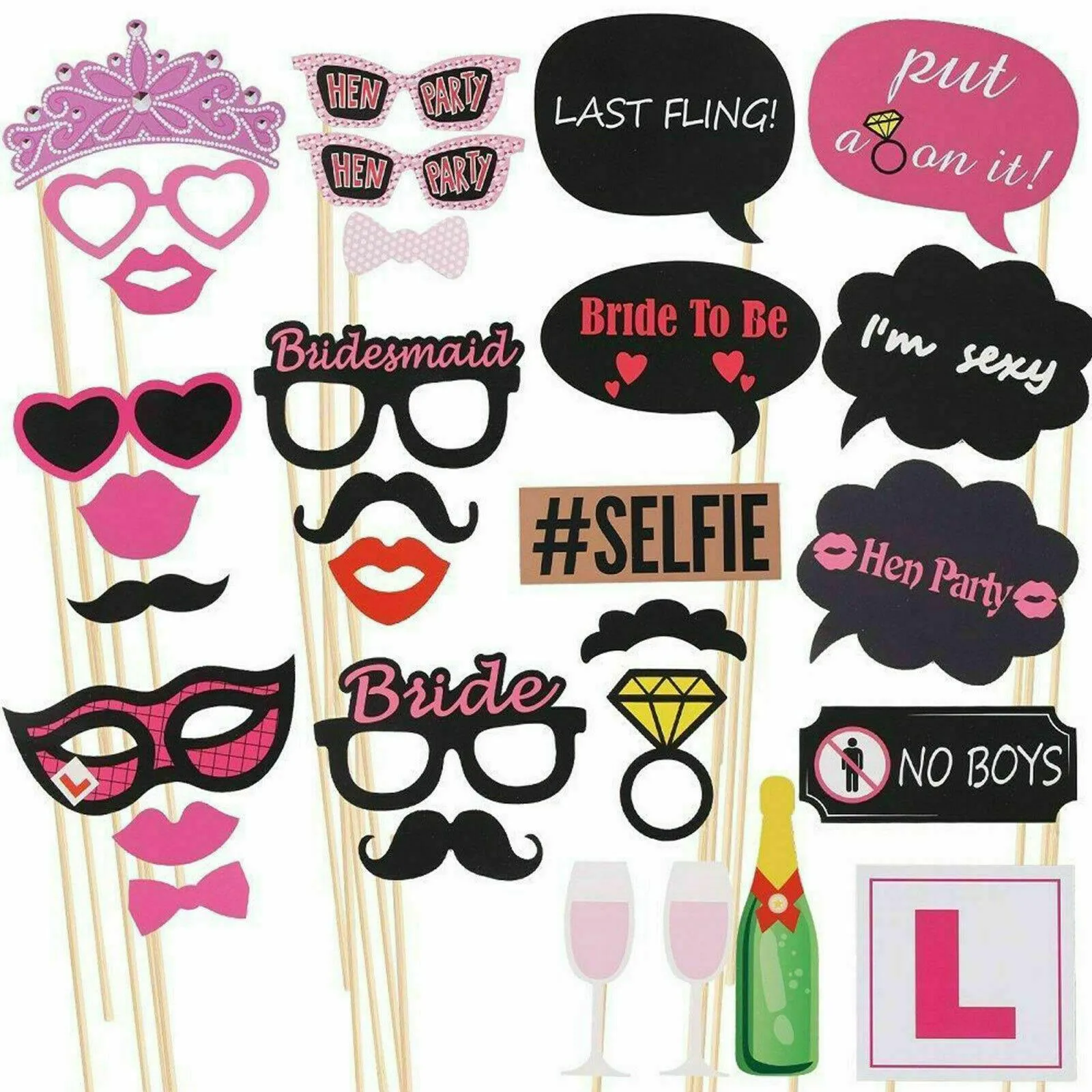 30 Pieces Colourful Hen Do Props For Photos