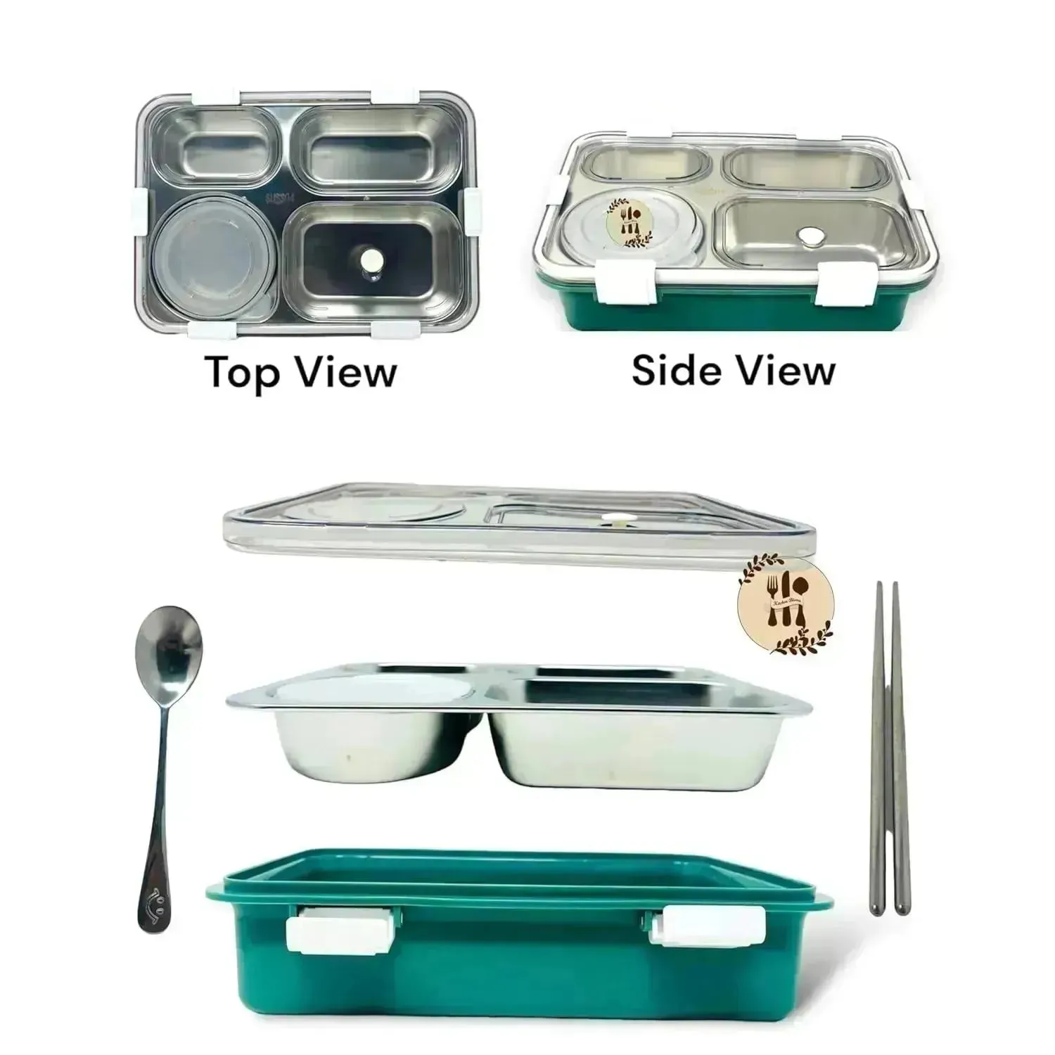 4 Compartment Insulated Steel Lunch Box (900 ml)