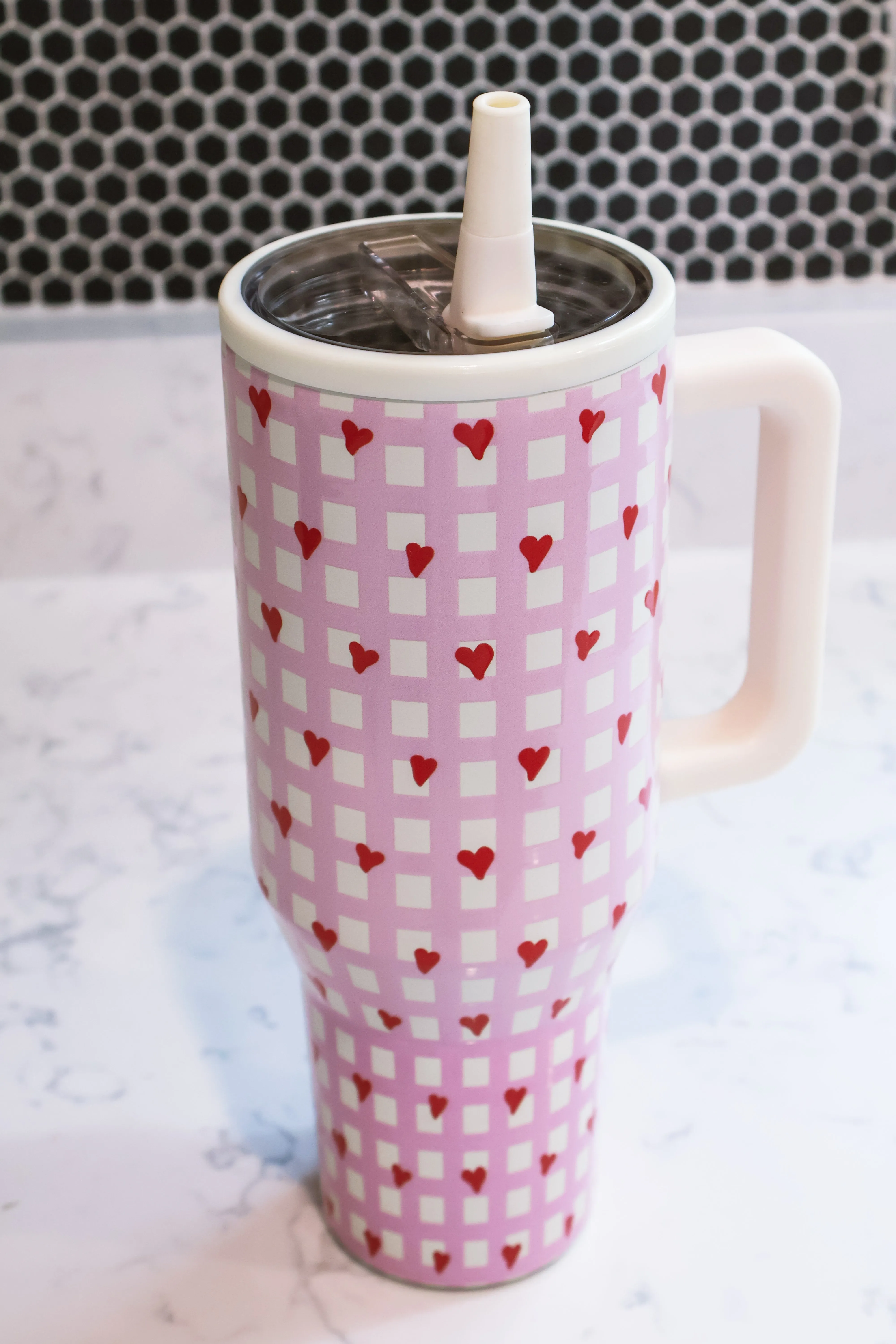 40oz STAINLESS STEEL TUMBLER - Heart Plaid
