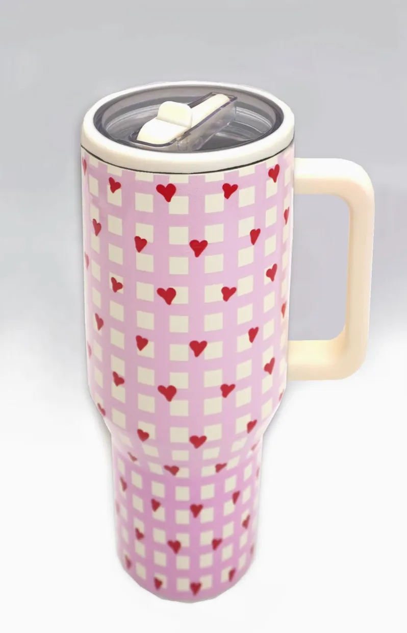 40oz STAINLESS STEEL TUMBLER - Heart Plaid