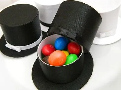 6 Black and White Top Hat Favor Boxes Wedding Gift Box Jewelry Box Little Man