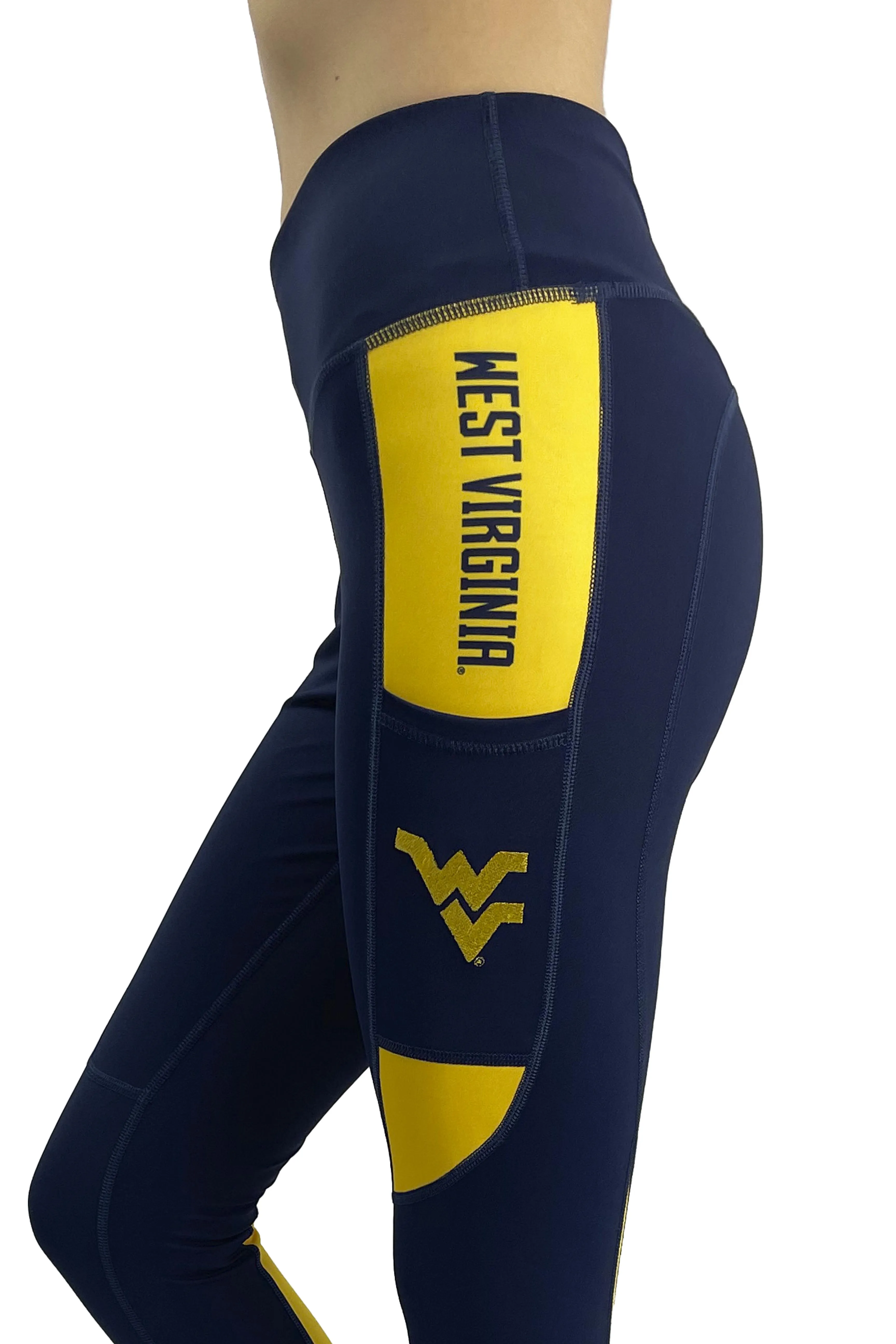 915 -West Virginia University 'Let's Go' Cell Phone Pocket Legging/Navy