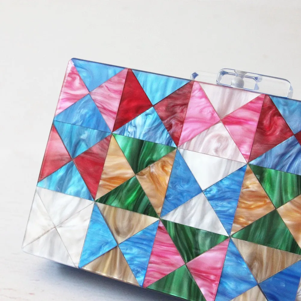 Acrylic Clutch Colorful Patchwork Casual Wedding Evening Bag Purse