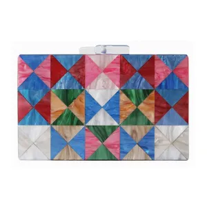 Acrylic Clutch Colorful Patchwork Casual Wedding Evening Bag Purse