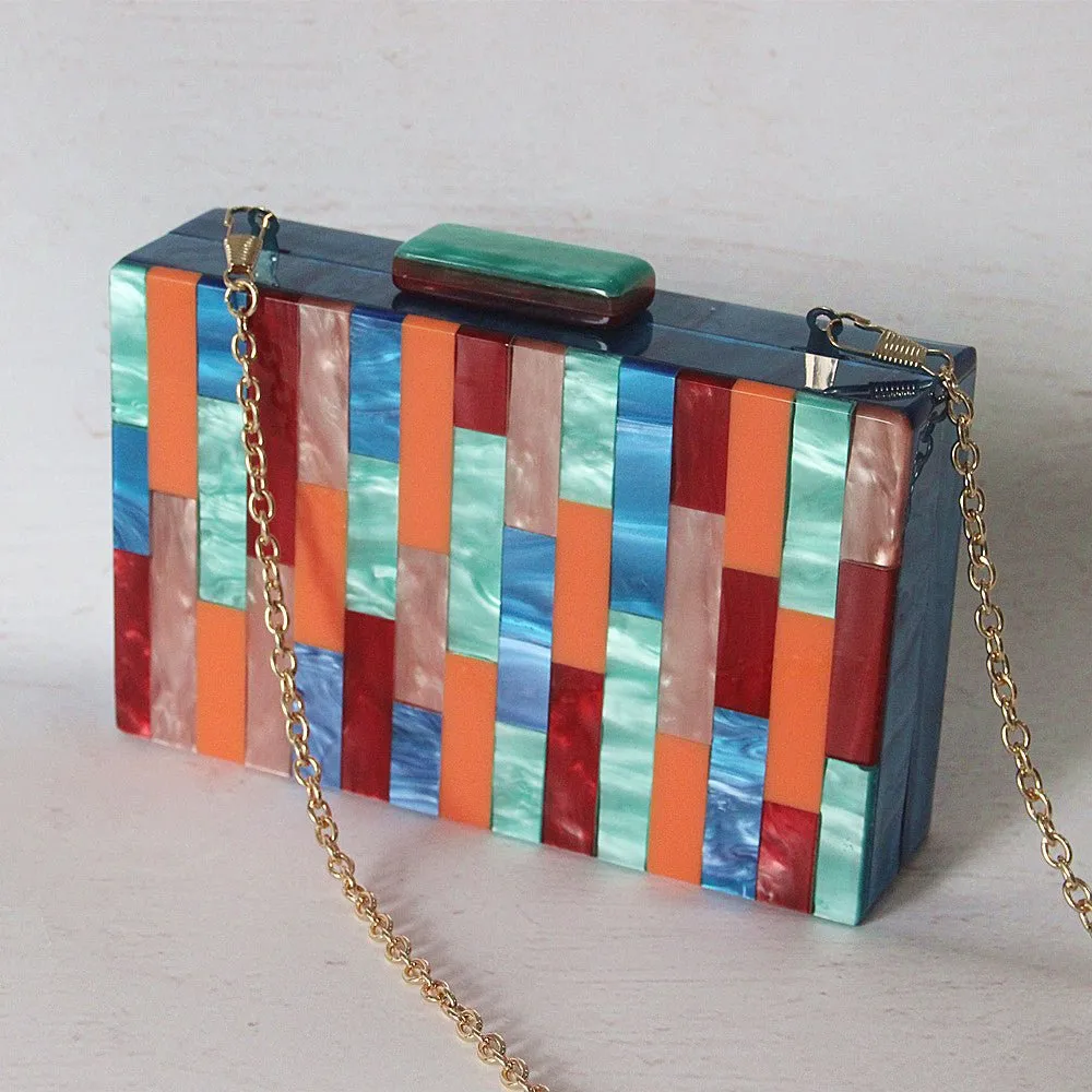 Acrylic Women Cute Evening Bags Colorful Patchwork Party Handbags