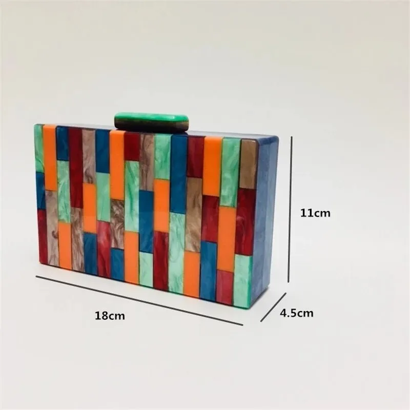 Acrylic Women Cute Evening Bags Colorful Patchwork Party Handbags