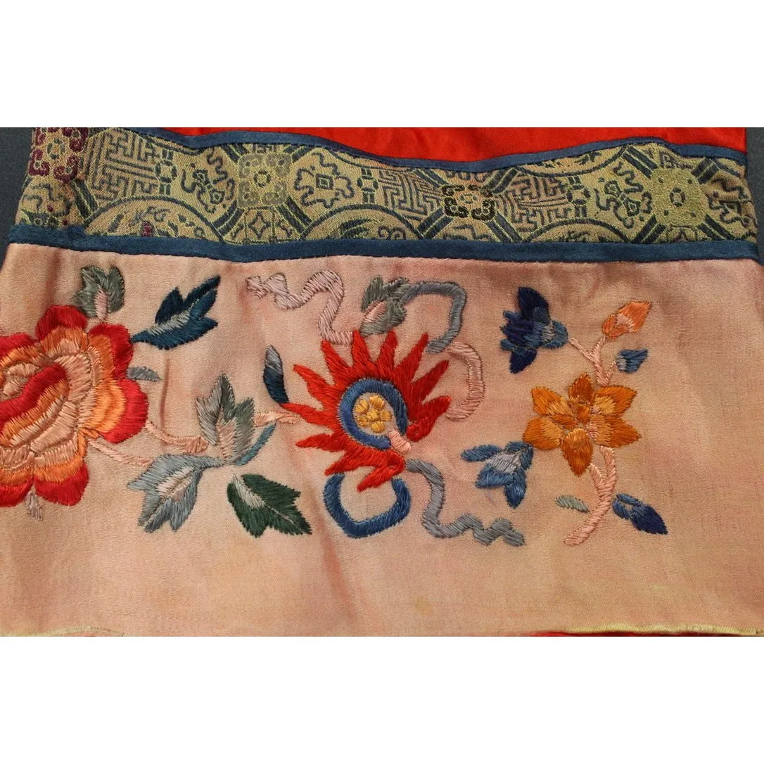 Antique Victorian Chinese Robe Coat Red Silk Embroidered Includes Free Brooch!