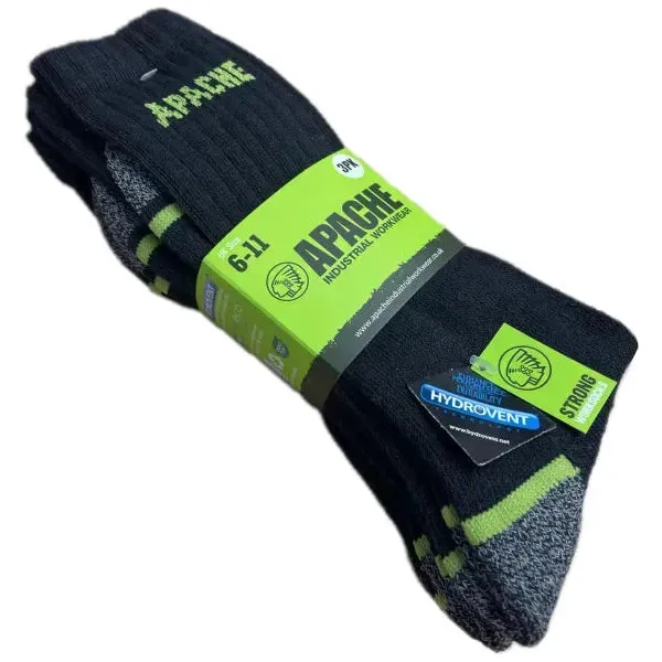 Apache Burlington Work Socks 3pk- Black/Grey