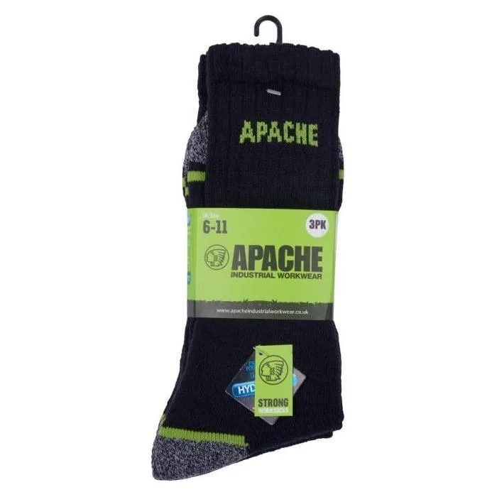 Apache Burlington Work Socks 3pk- Black/Grey