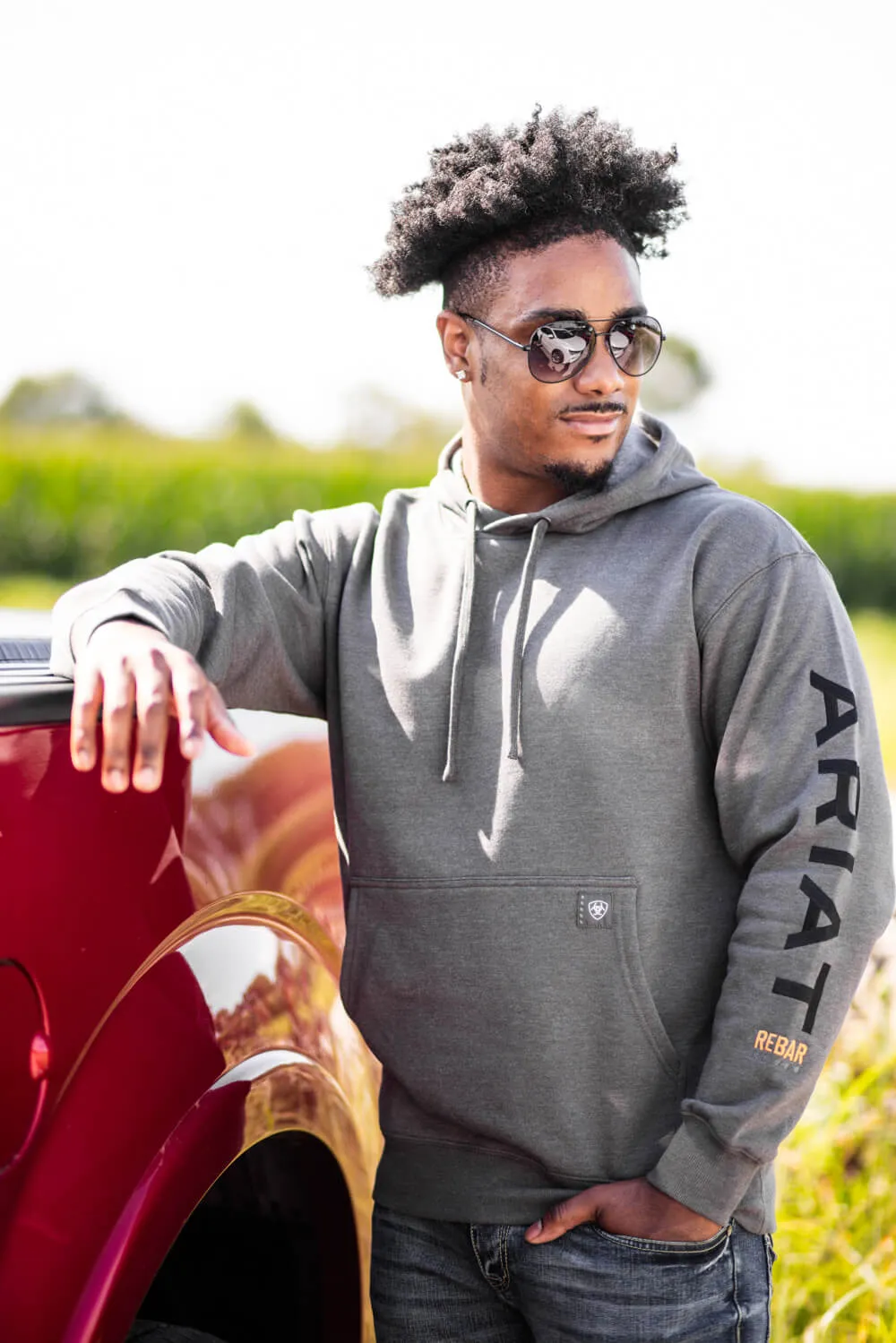 Ariat Rebar Graphic Hoodie for Men in Dark Grey Heather | 10051976-GREYHEATHER