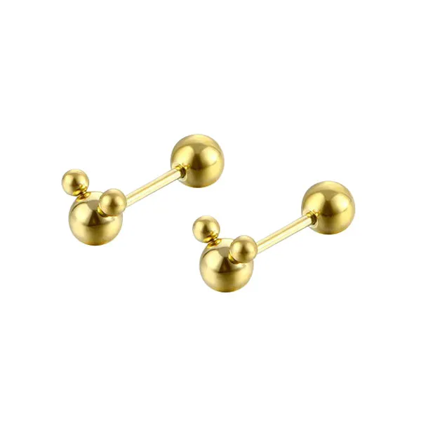 Baby and Children's Earrings:  Surgical Steel Reversible Mouse Ball Studs with Screw Backs