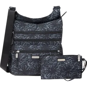 Baggallini Around Town Bagg With RFID Phone Wristlet Onxy Floral Nylon