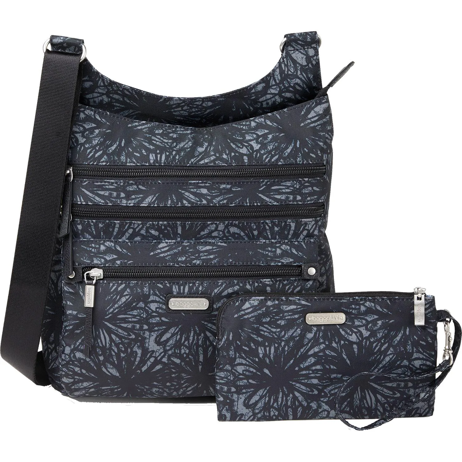 Baggallini Around Town Bagg With RFID Phone Wristlet Onxy Floral Nylon
