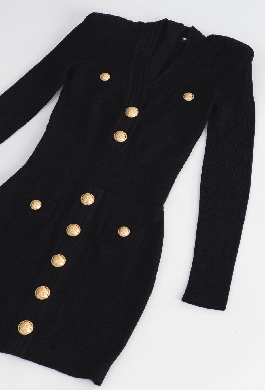 Balmain Black Button Mini Dress
