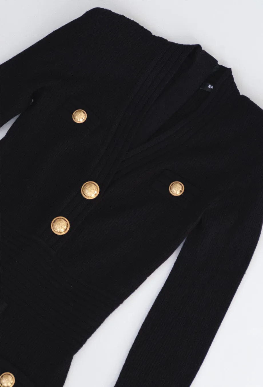 Balmain Black Button Mini Dress