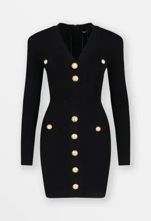 Balmain Black Button Mini Dress