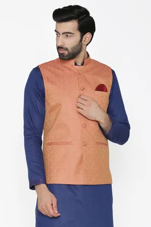Banarasi Art Silk Cotton Blend Red Modi Nehru Jacket