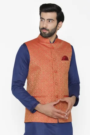 Banarasi Art Silk Cotton Blend Red Modi Nehru Jacket