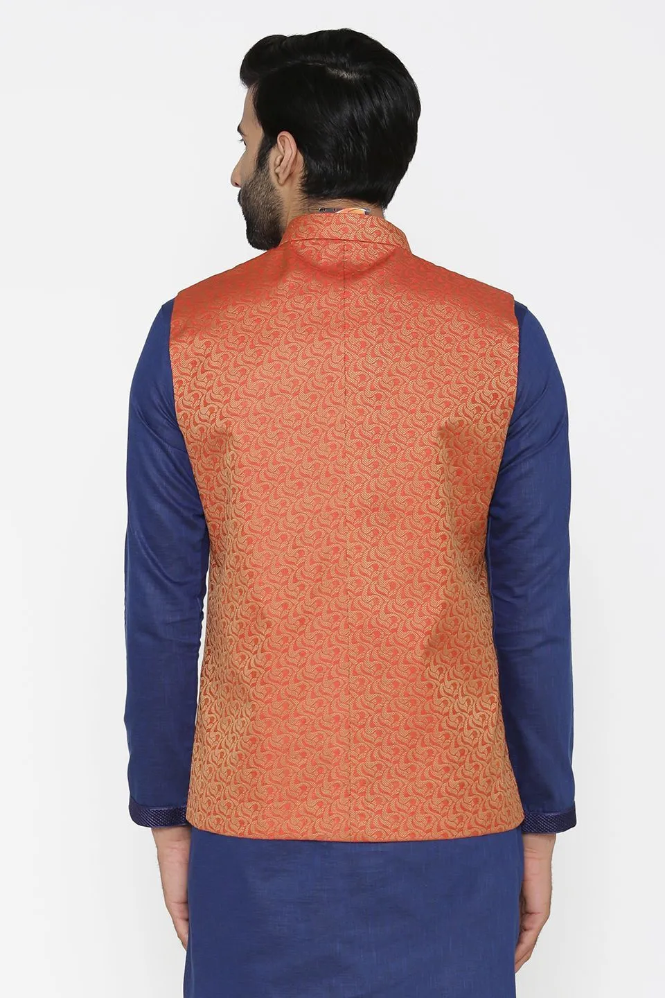 Banarasi Art Silk Cotton Blend Red Modi Nehru Jacket
