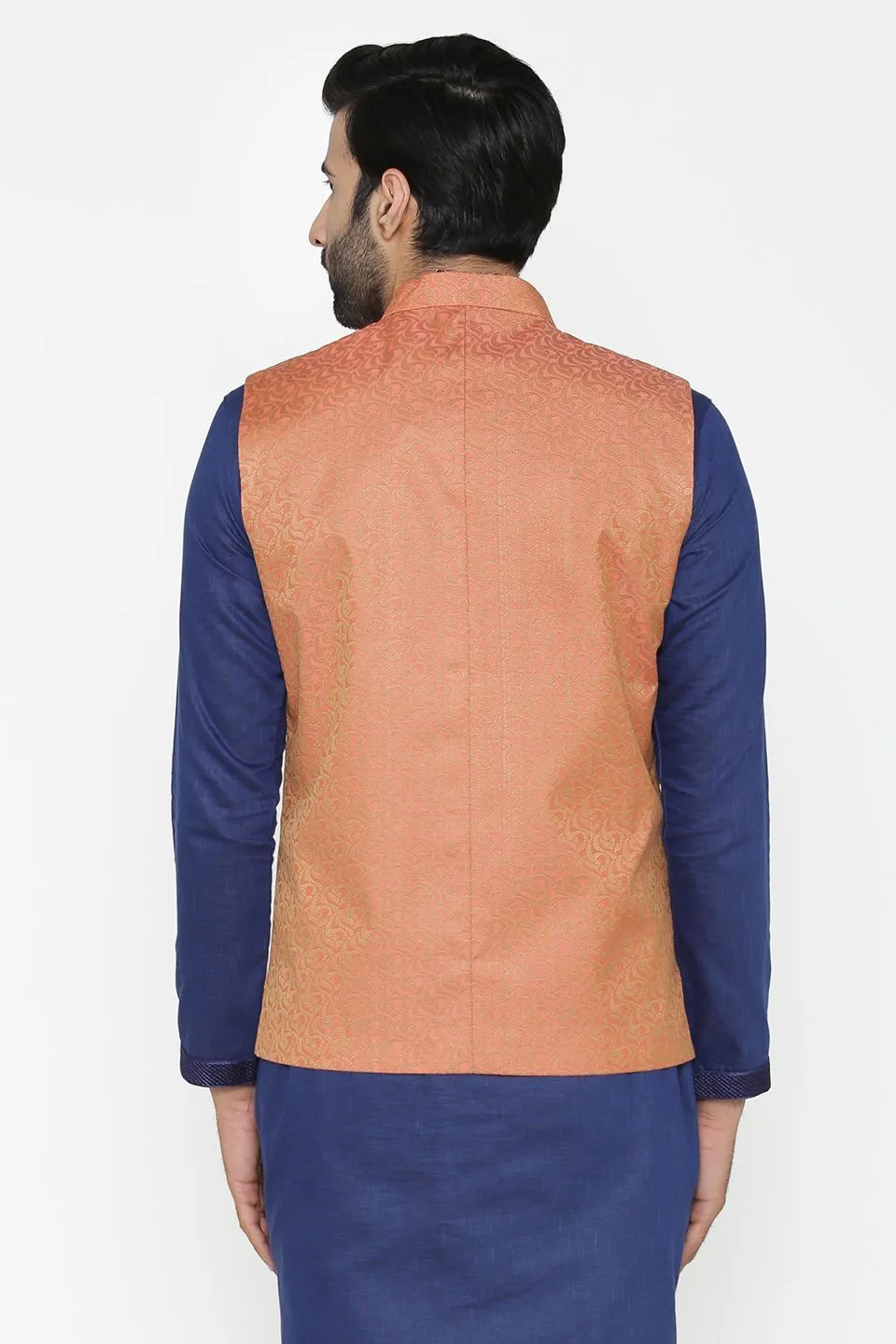 Banarasi Art Silk Cotton Blend Red Modi Nehru Jacket