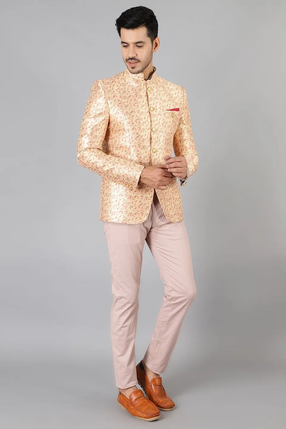 Banarasi Rayon Cotton Gold Bandhgala
