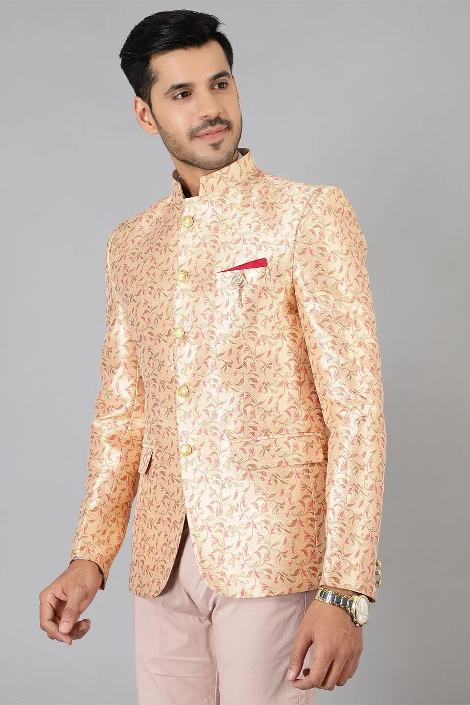 Banarasi Rayon Cotton Gold Bandhgala