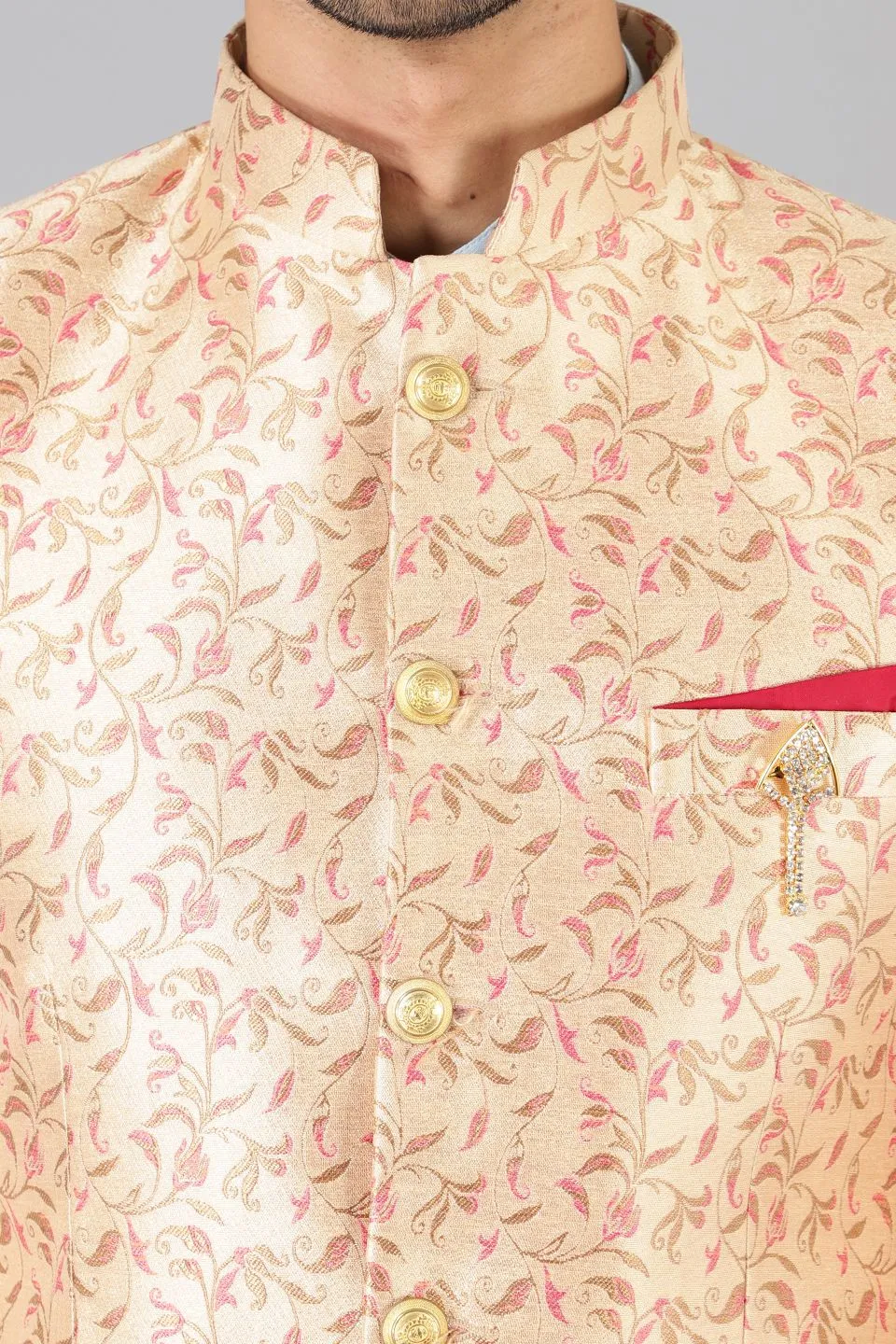Banarasi Rayon Cotton Gold Bandhgala