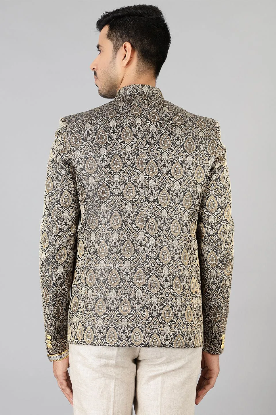 Banarasi Rayon Cotton Grey Bandhgala