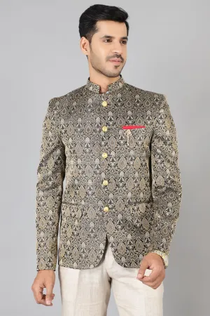 Banarasi Rayon Cotton Grey Bandhgala
