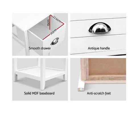 Bedside Table Nightstand Drawer Storage Cabinet Lamp Side Shelf White