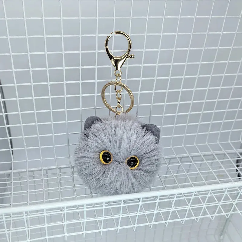 Black Plush Cat Keychain for Women Soft Faux Fur Ball Kitten Keyring Bag Pendant Car Key Chain Girl Kids Couple Gift