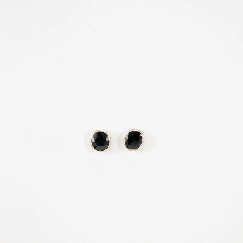 Black Tourmaline & Fine Silver Stud Earrings
