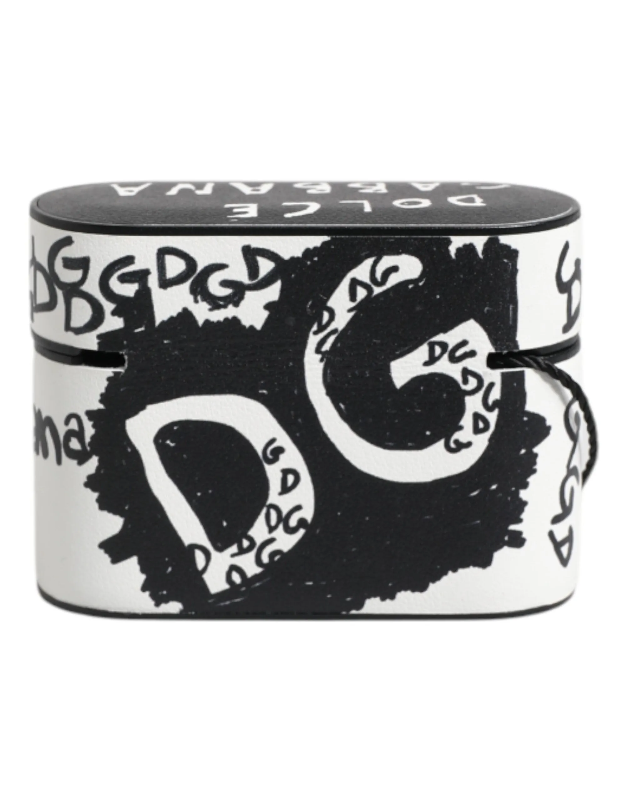 Black White Leather Scribble Embossed Logo Airpods Case