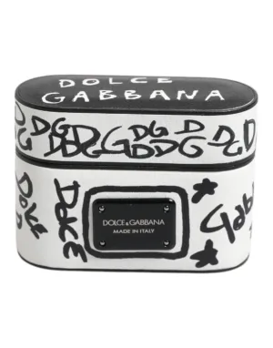 Black White Leather Scribble Embossed Logo Airpods Case