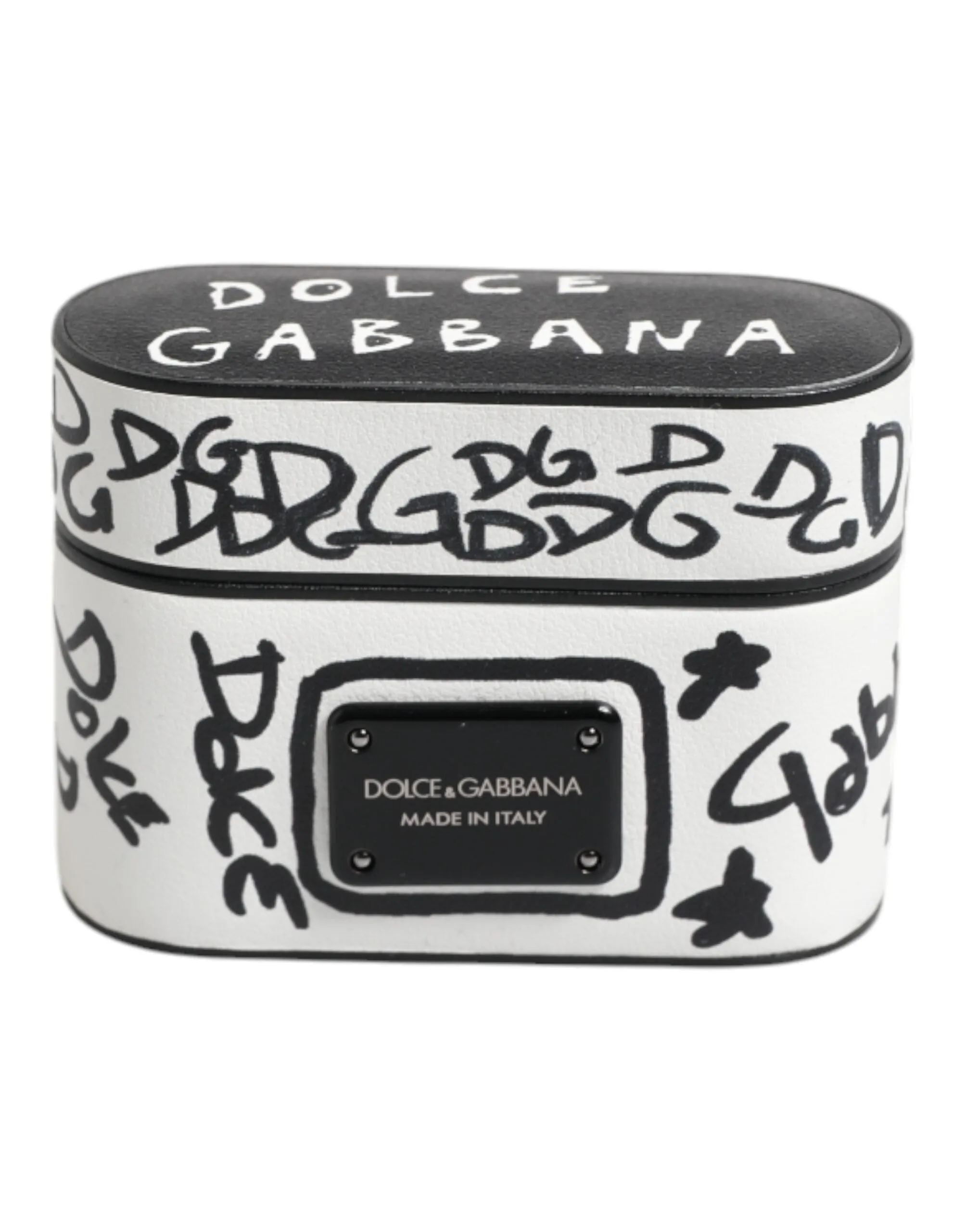 Black White Leather Scribble Embossed Logo Airpods Case
