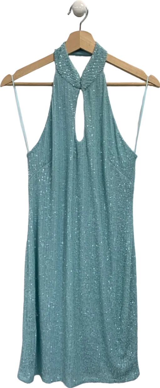 Blue Sequin Halter Neck Dress UK 14