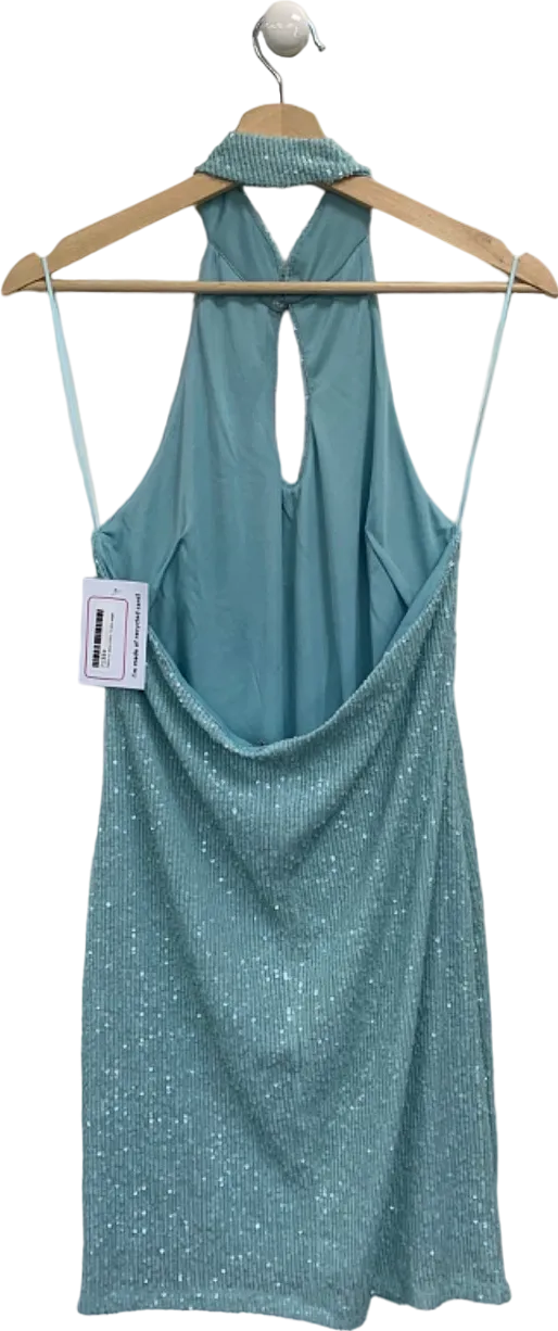 Blue Sequin Halter Neck Dress UK 14