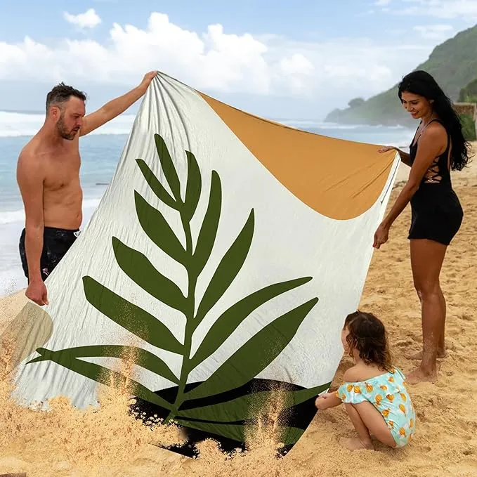 Boho Beach Blanket Waterproof Sandproof, 78''×86'' Large Sand Free Beach Mat with 4 Stakes for 1-4 Adults, Big Compact Lightweight Outdoor Picnic Blanket for Camping, Hiking, Travel