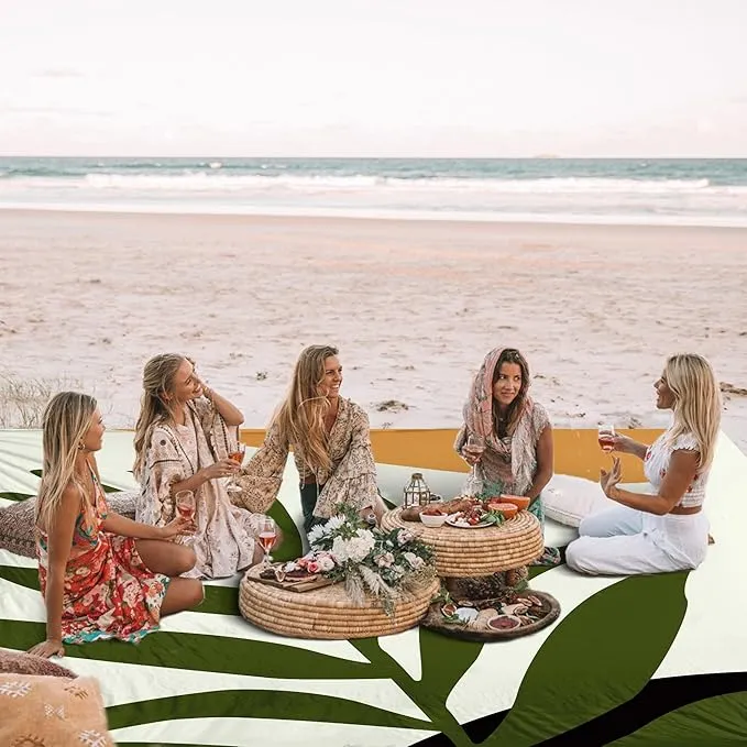 Boho Beach Blanket Waterproof Sandproof, 78''×86'' Large Sand Free Beach Mat with 4 Stakes for 1-4 Adults, Big Compact Lightweight Outdoor Picnic Blanket for Camping, Hiking, Travel